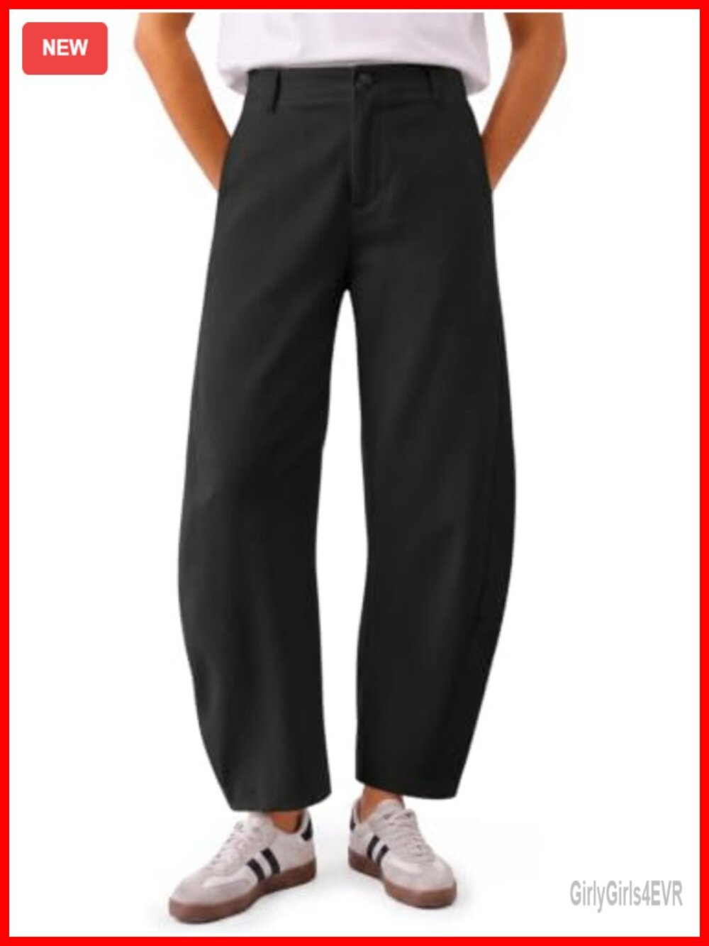 Womens Baggy Barrel Pants Curved Elastic Waist Tapered Leg Trousers